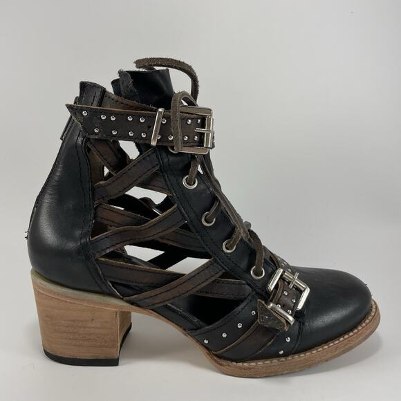 Freebird by Steven Cheyenne Zip Leather Ankle Boots Black Brown Womens Size 7 - Picture 1 of 12